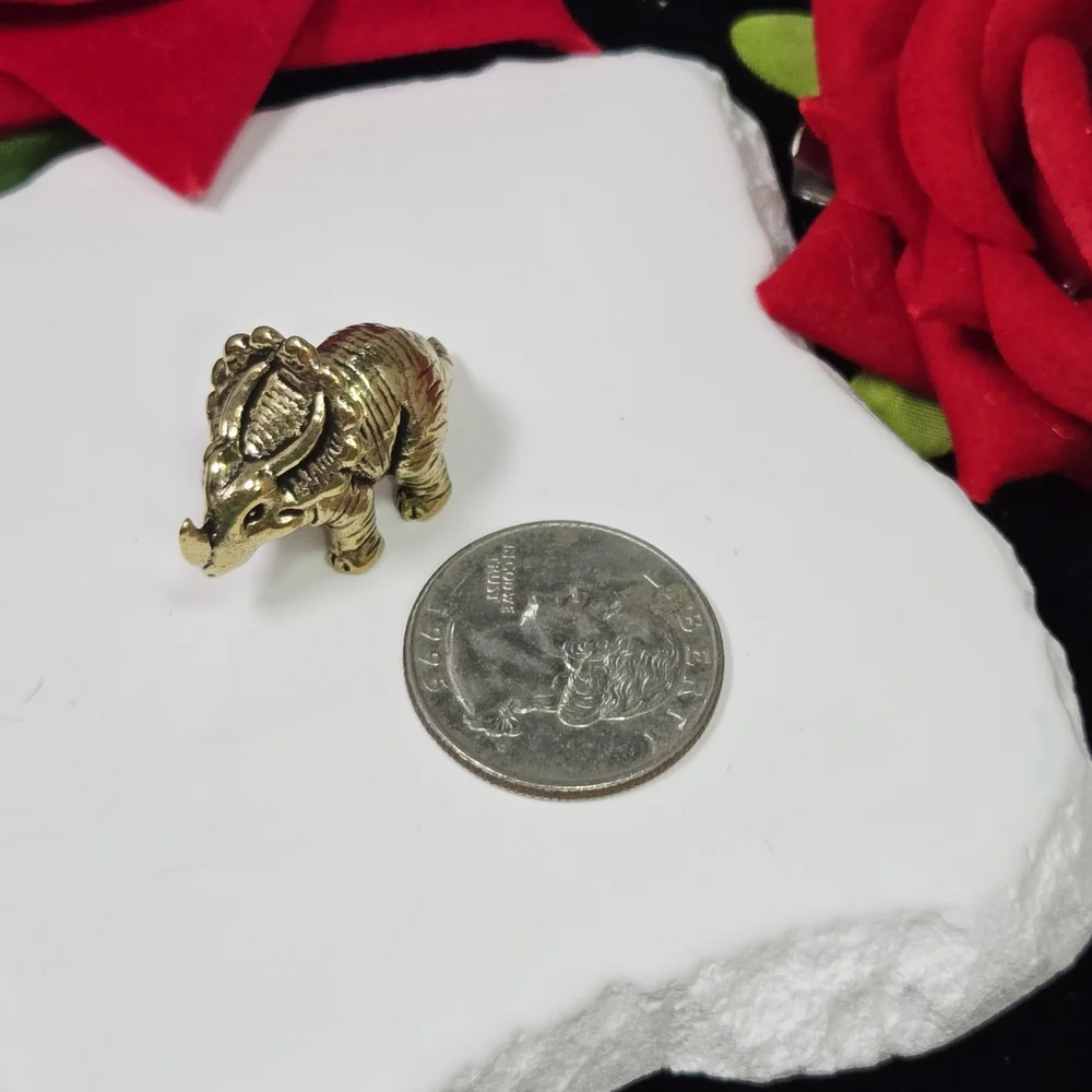Mini Vintage Brass Triceratops Dinosaur Figurine Miniature Collectible Decor